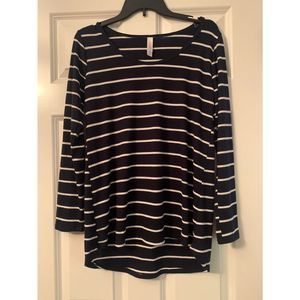 Lularoe Navy Blue White Stripe Knit Top Size Medium